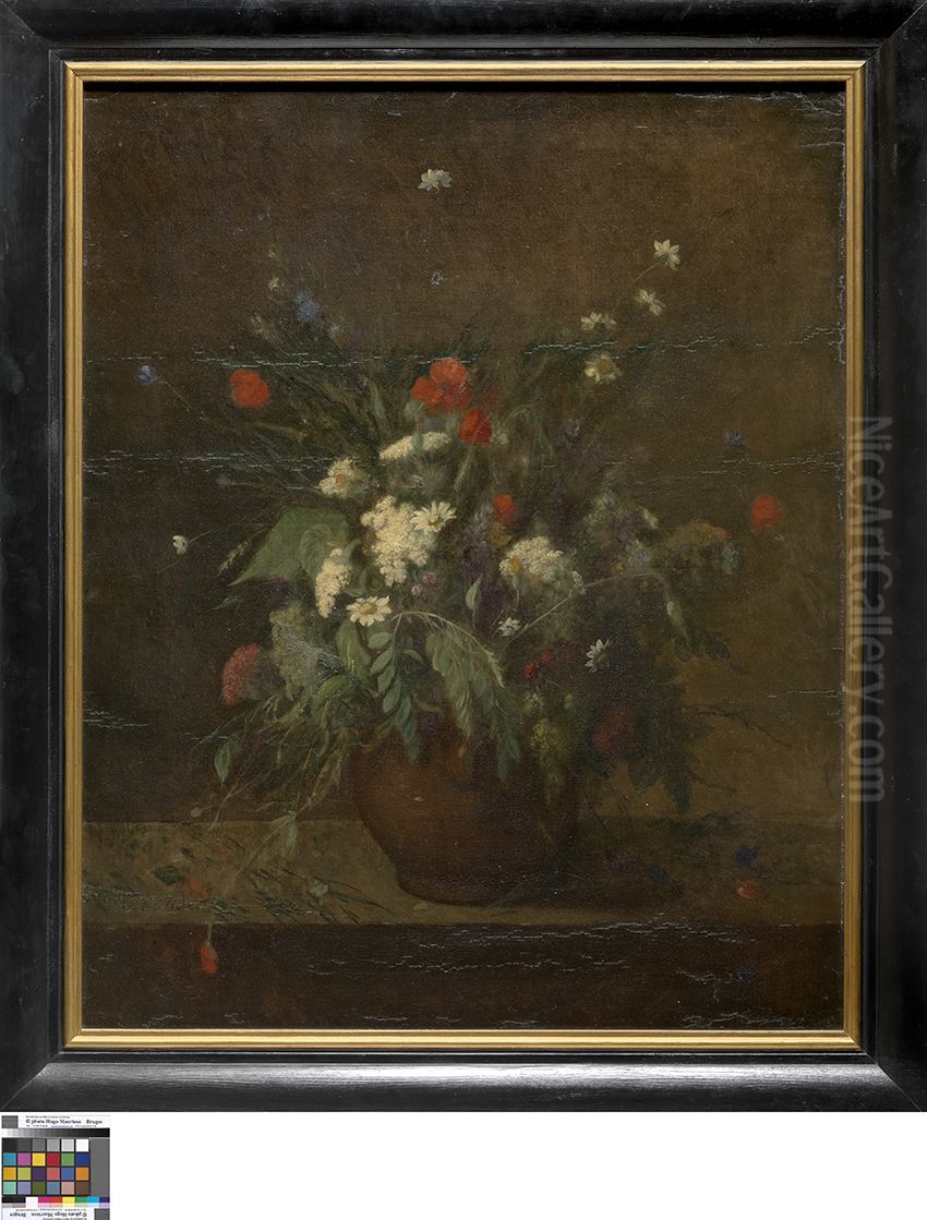 Still life with flowers Oil Painting by Auguste Couder
