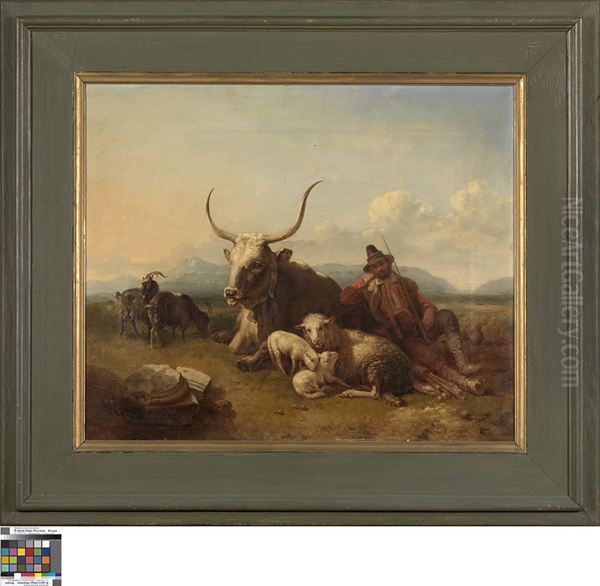 Herder met kudde Oil Painting by Eugene Verboeckhoven
