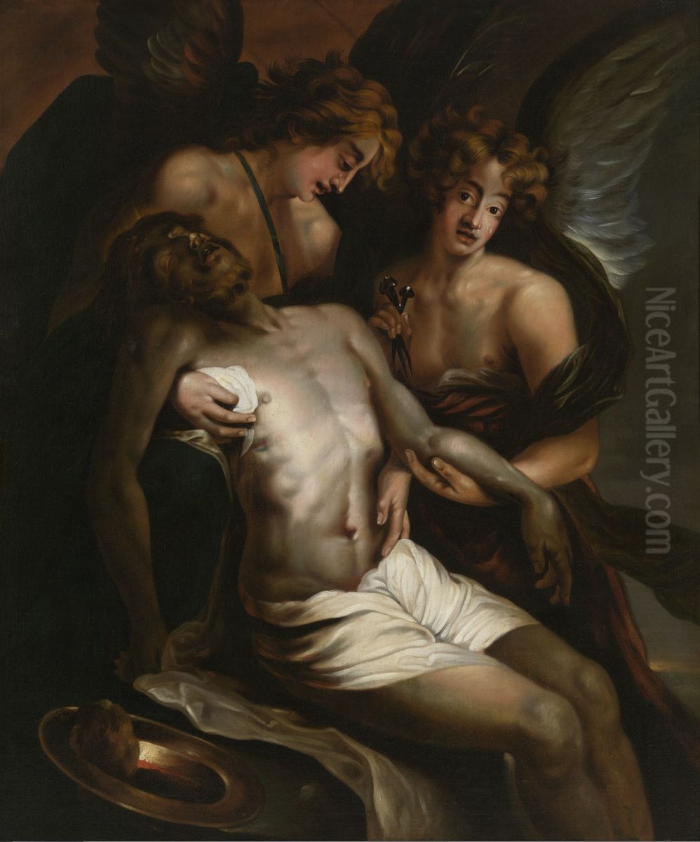 Angel pieta Oil Painting by Lodewijk de Deyster