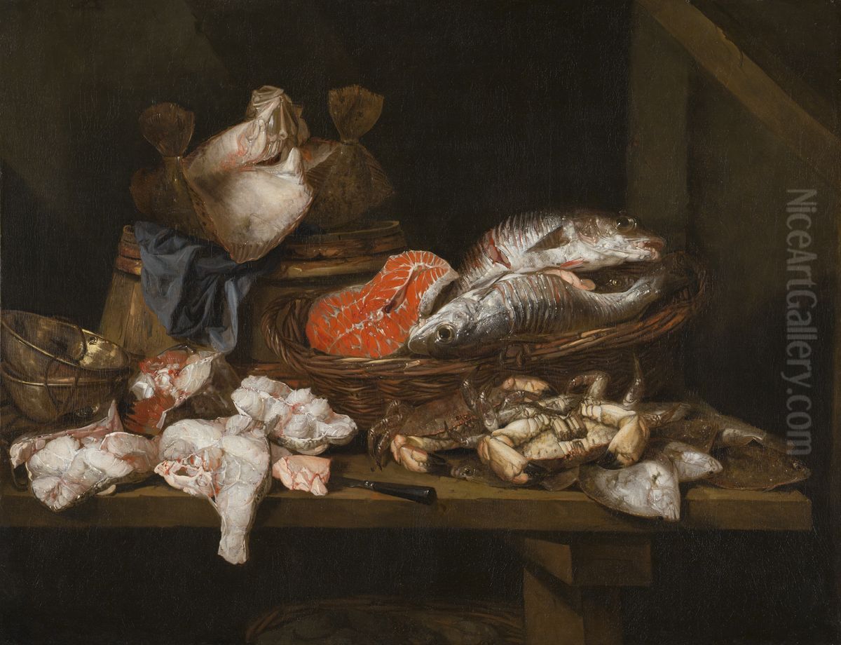 Still Life with Fish and Crustaceans Oil Painting by Abraham Van Beijeren