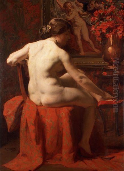 After the Bath Oil Painting by Gustaaf Vanaise