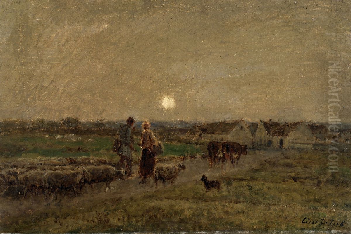 Evening in Normandy Oil Painting by Cesar De Cock