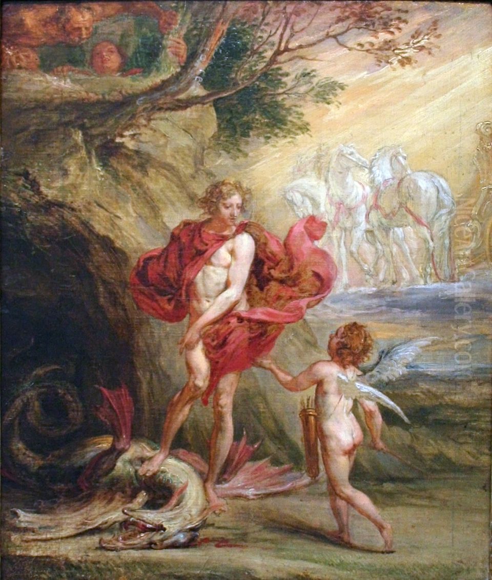 Apollo en Python Oil Painting by Jan Boeckhorst