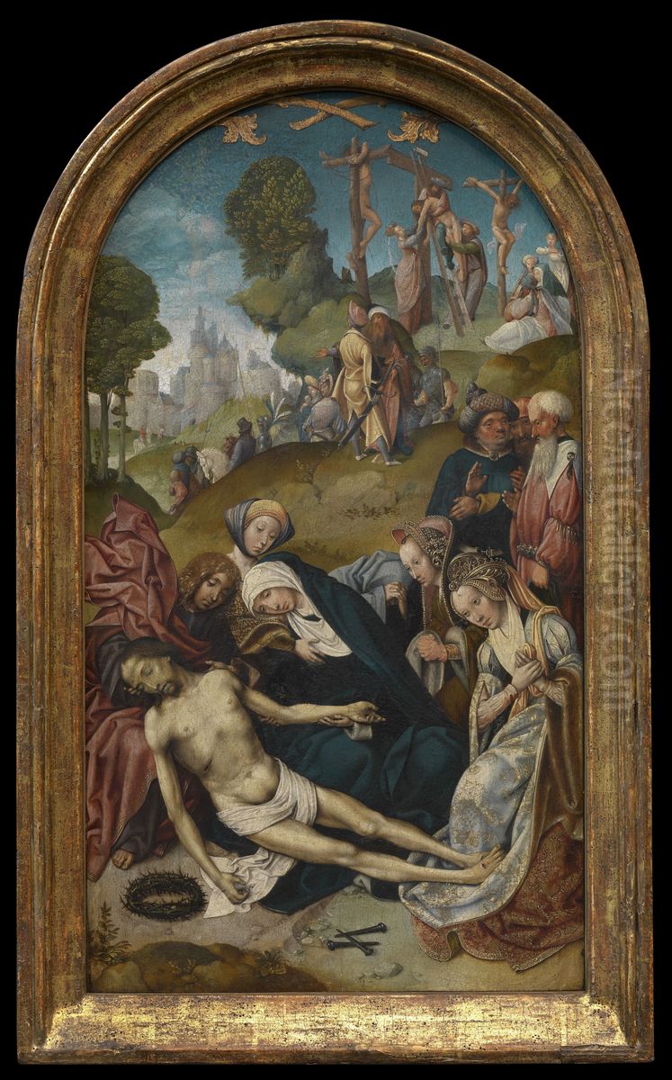The lamentation; in the background the decrease of the cross Oil Painting by Cornelis Engebrechtsz.