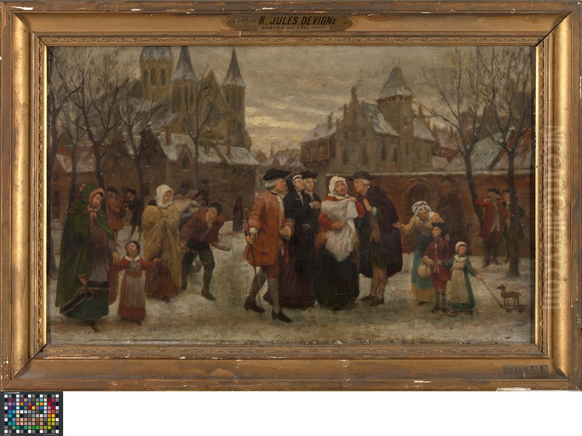A Baptism in Flanders in the 18th Century (study) Oil Painting by Felix De Vigne