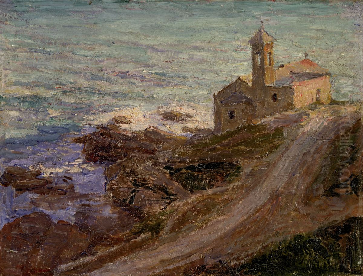 The Church of Sant'Ampelio in Bordighera (Italy) Oil Painting by Georges Buysse