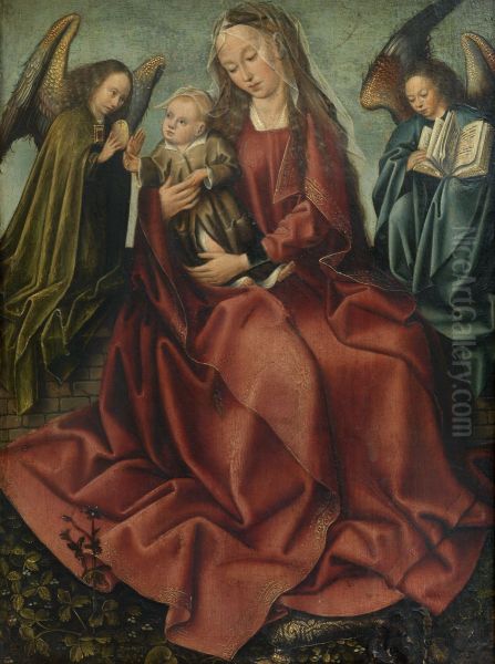 Maria met kind en twee engelen Oil Painting by Master Of Frankfurt