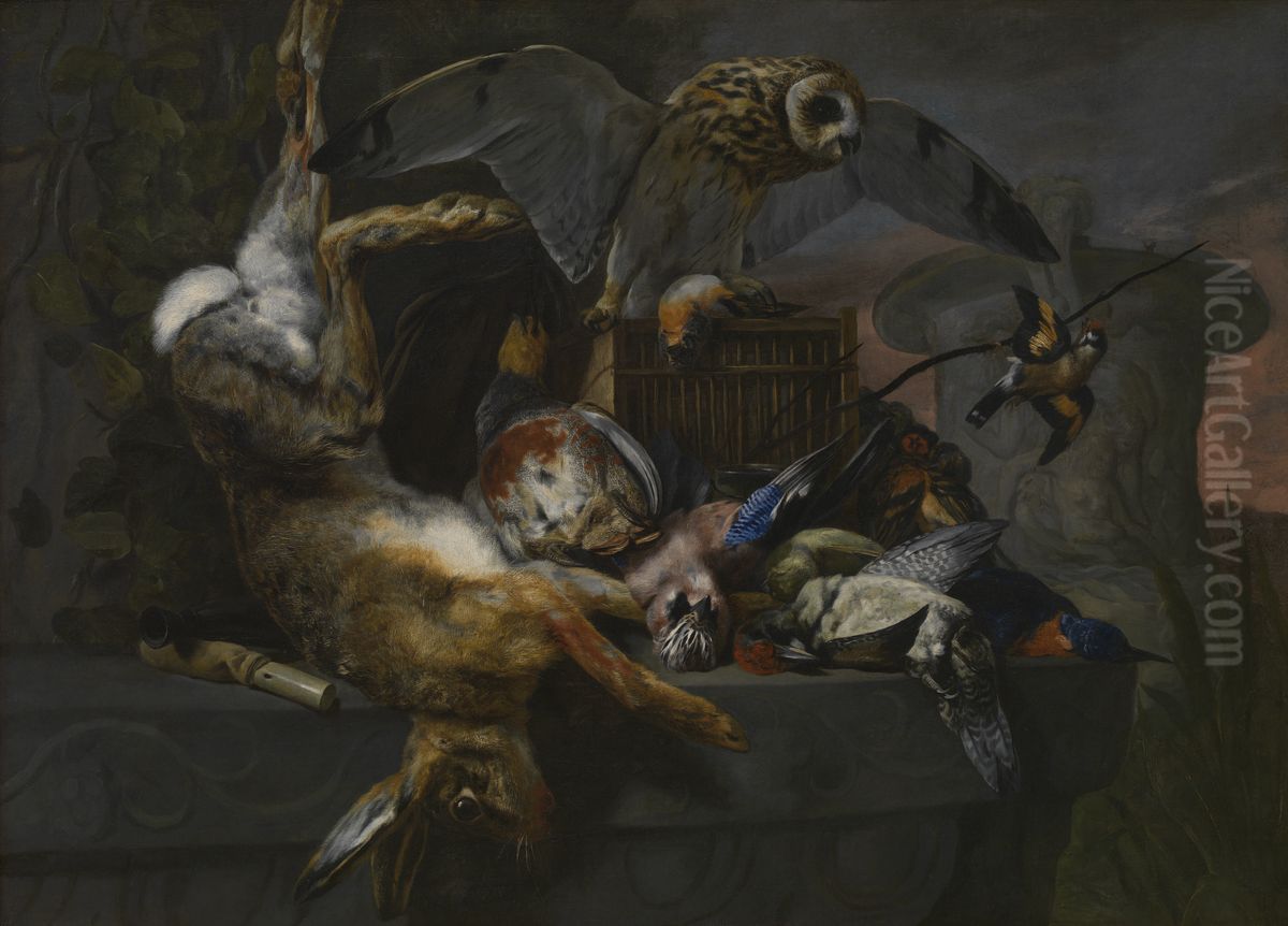 Still life with owl Oil Painting by Pieter Boel