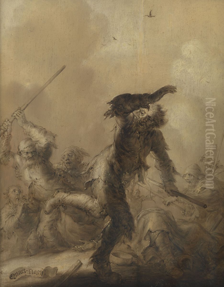 Dicing, Drabbing and Drinking Bring Man to Destruction Oil Painting by Adriaen van de Venne