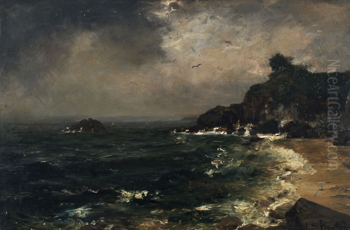 Coastal Cliffs in Stormy Weather Oil Painting by Jules Breton