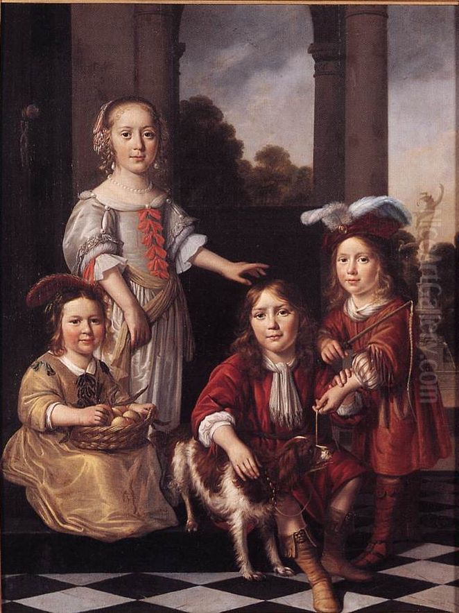 Portrait of Four Children Oil Painting by Nicolaes Maes