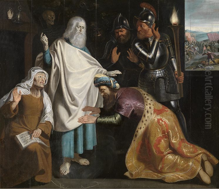 De heks van Endor roept Samuels geest op voor Saul Oil Painting by Gaspar De Crayer