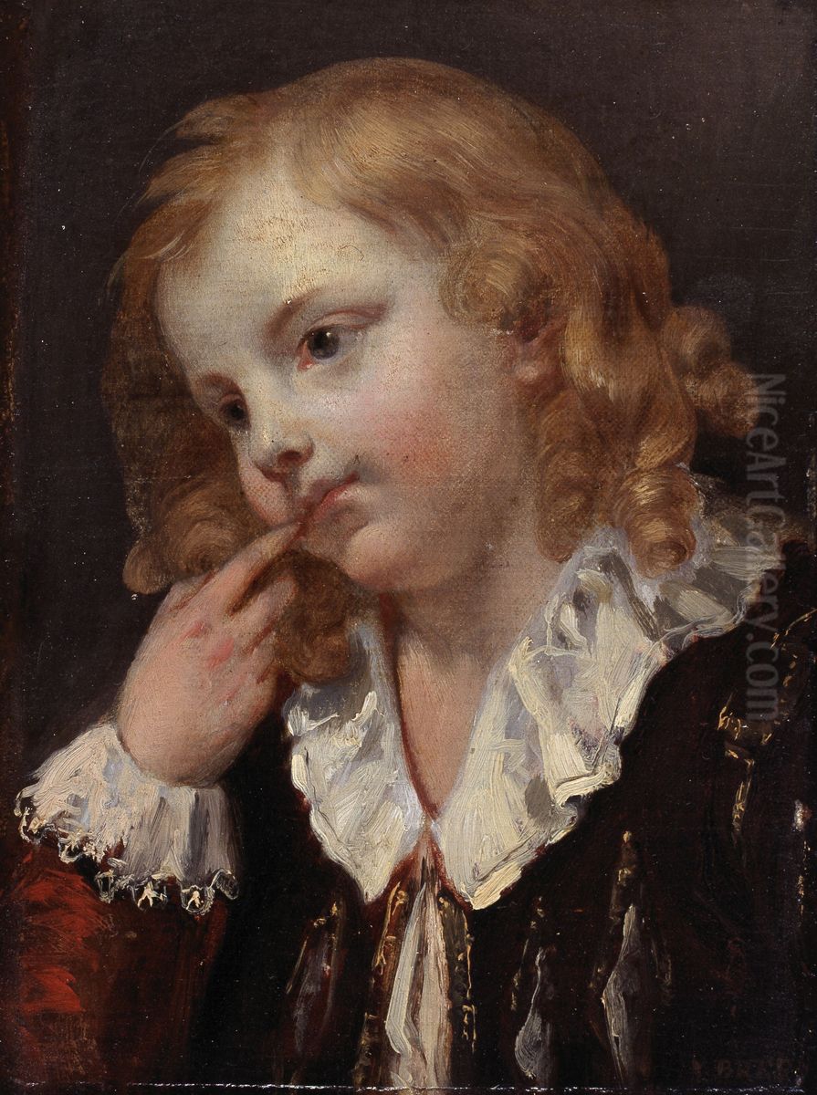 Child's Head Oil Painting by Philippe-Jacques van Bree