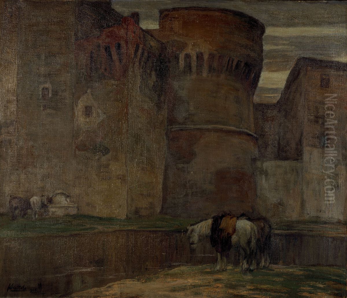 A Castle in Umbria Oil Painting by Ferruccio Scattola