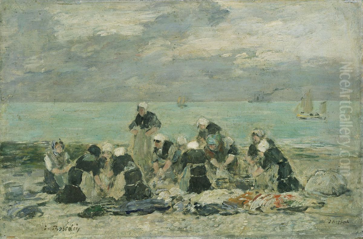 Women Washing Clothes at Etretat Oil Painting by Eugene Louis Boudin