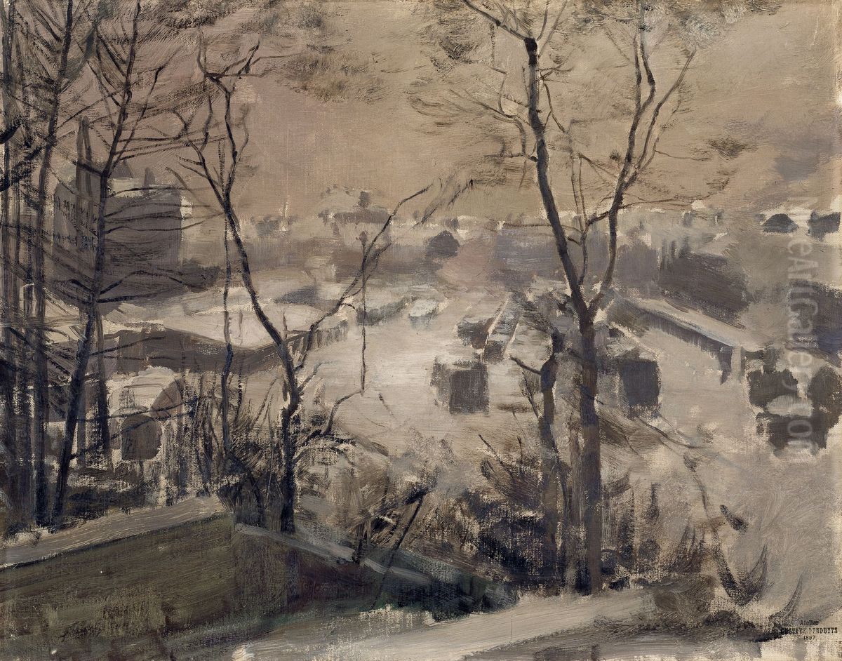 Snow-covered Suburb Oil Painting by Gustave Den Duyts