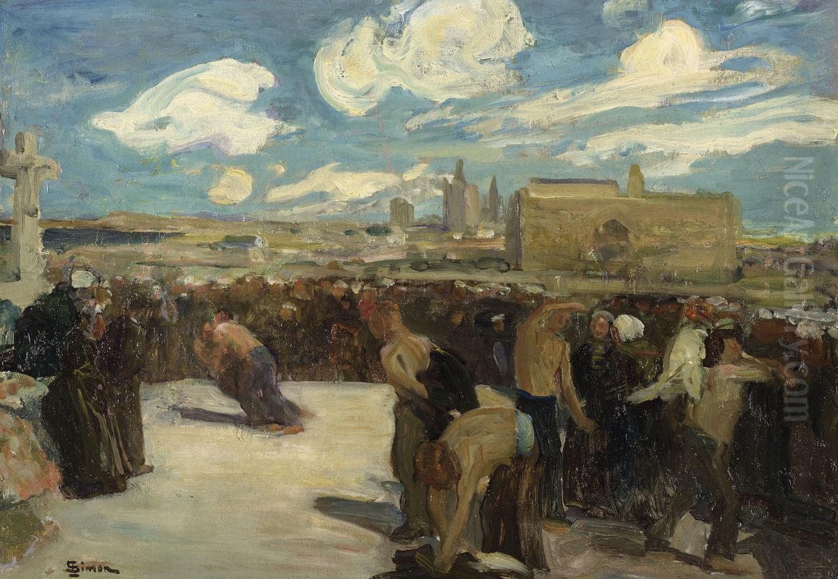 Wrestlers in Brittany Oil Painting by Lucien Simon