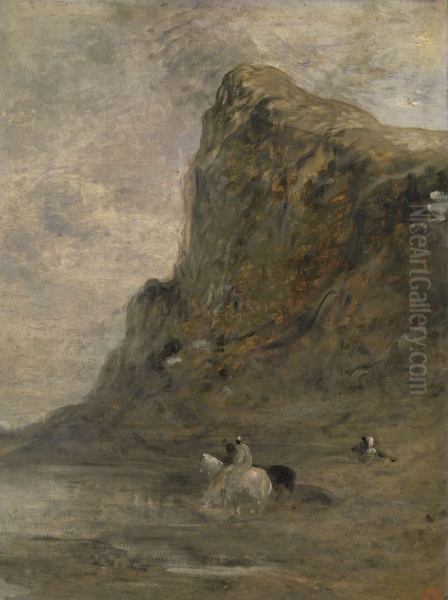 Horsemen at the Foot of the Chiffa Cliffs Oil Painting by Eugene Fromentin