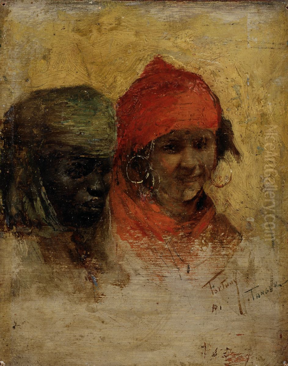 A Black and a Moroccan Woman in Tanger (study) Oil Painting by Maria Fortuny Marsal