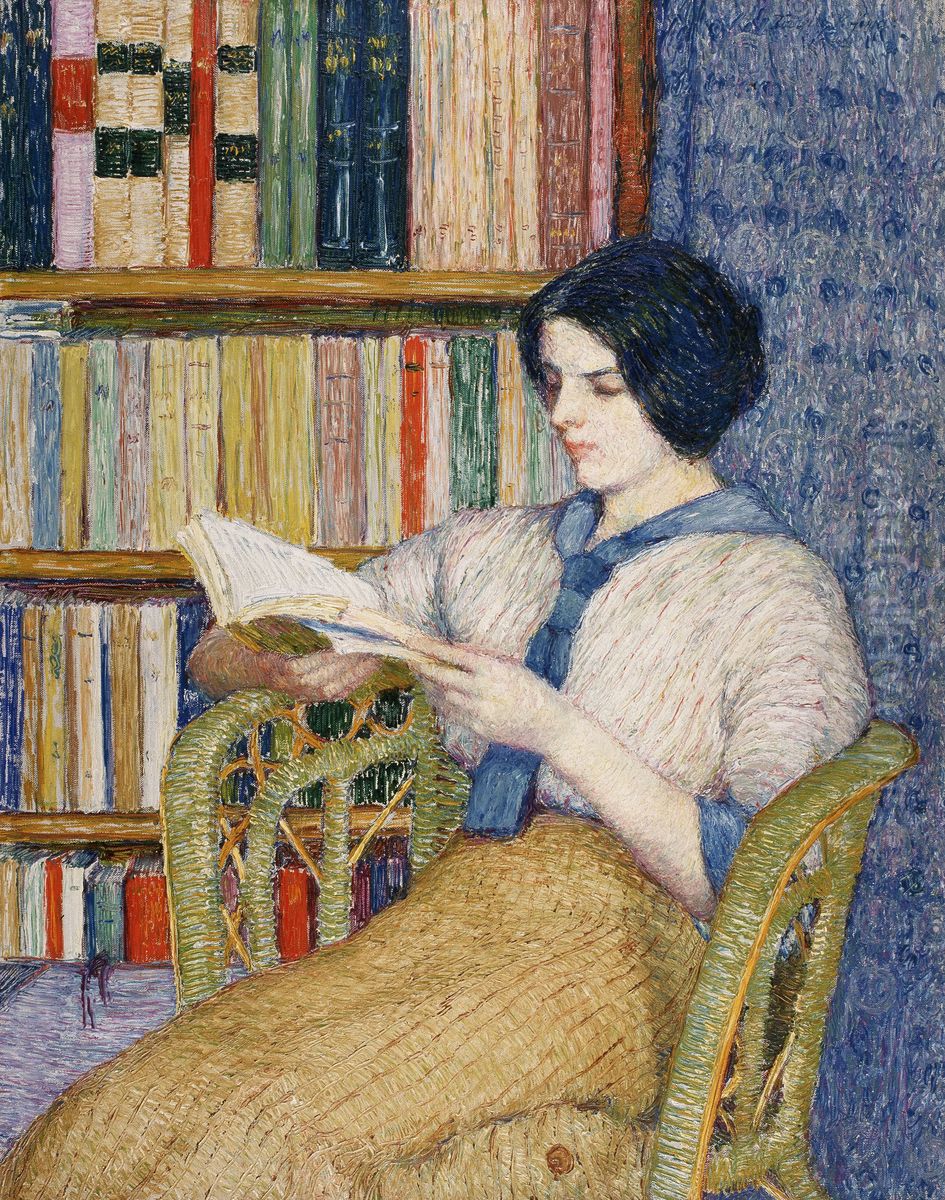 Woman Reading Oil Painting by Torajiro Kojima