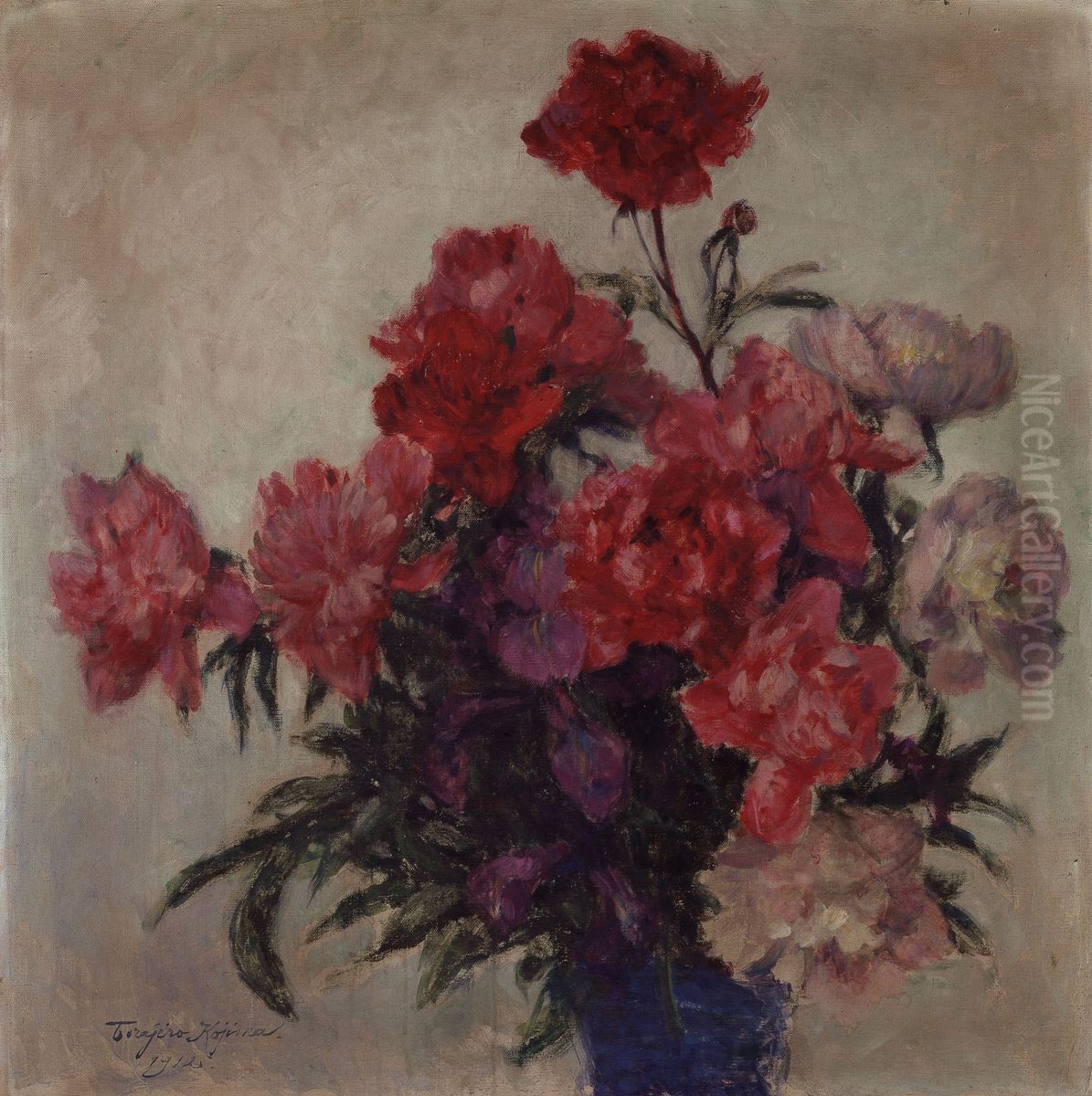 Peonies Oil Painting by Torajiro Kojima