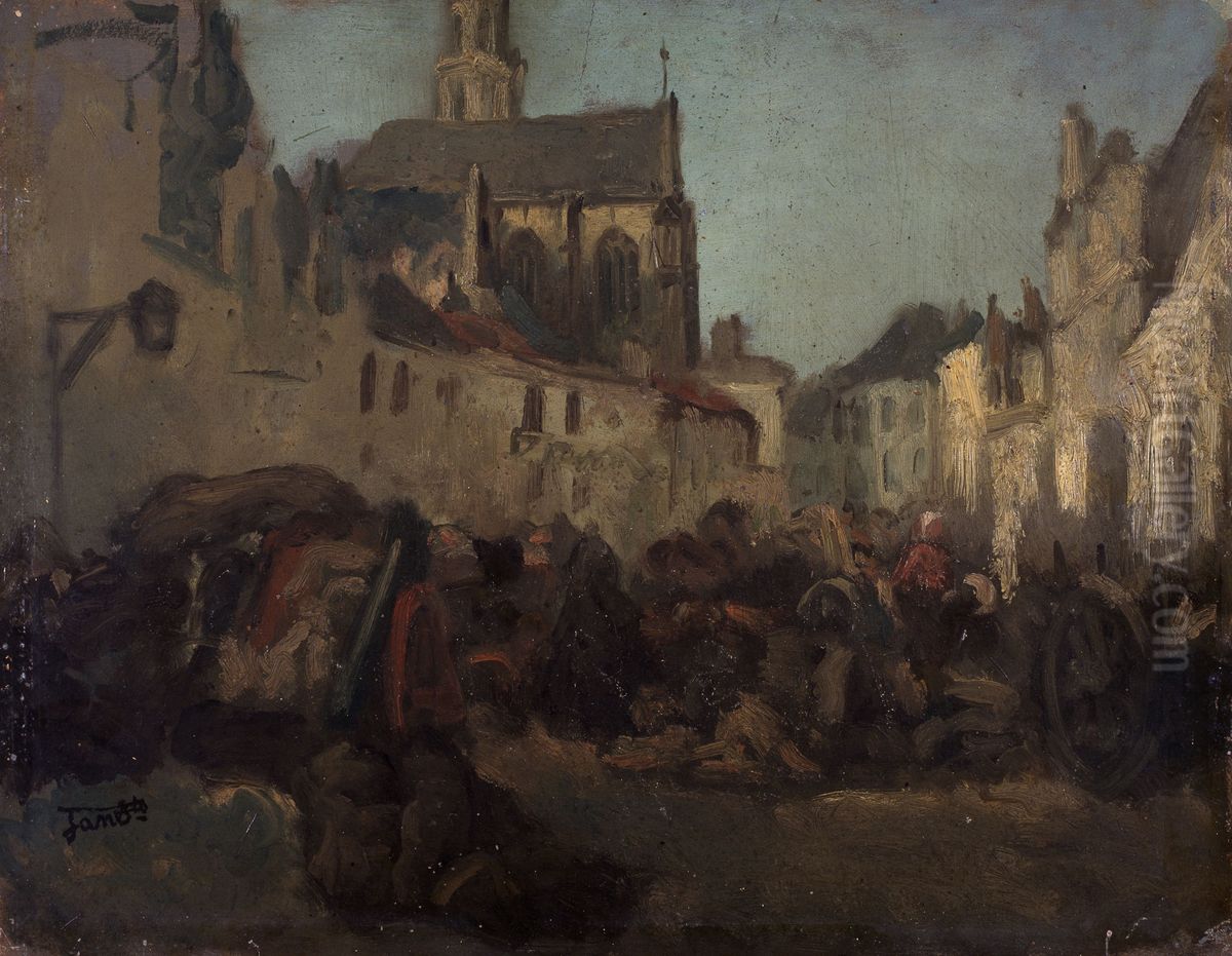 The Market Place Oil Painting by Jan Stobbaerts