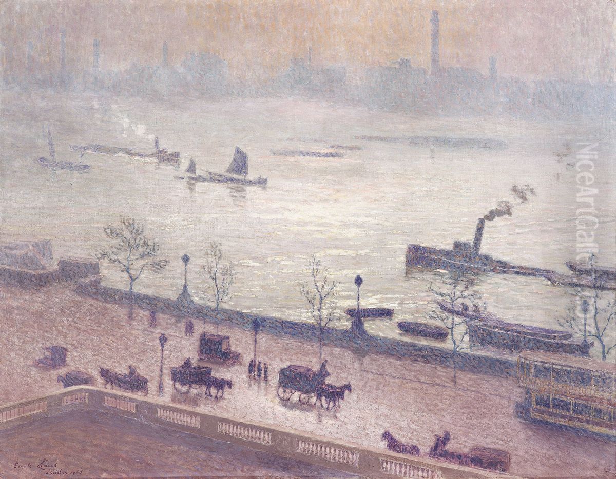 Morning Reflection on the Thames in London Oil Painting by Emile Claus