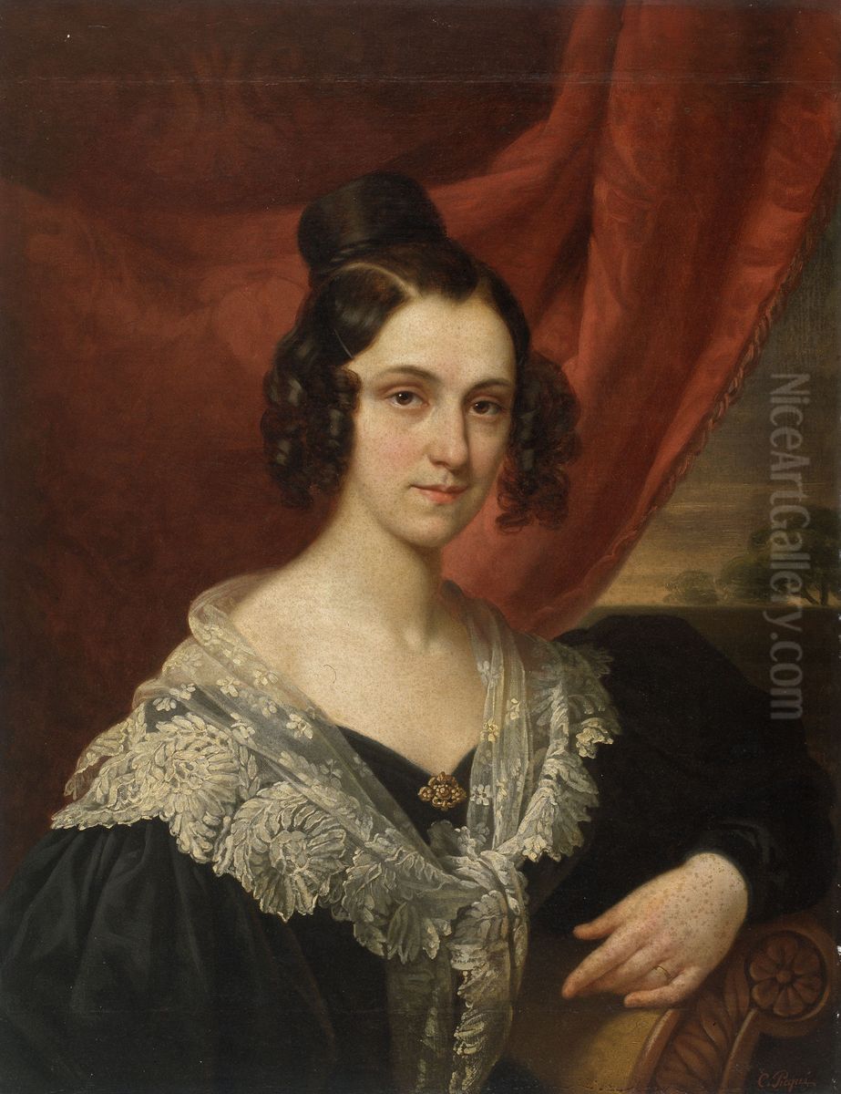 Portrait of Cordelie Caroline Jeannette De Meulemeester, the Wife of Maximiliaan Macharius Van Aelbroeck Oil Painting by Charles Picque
