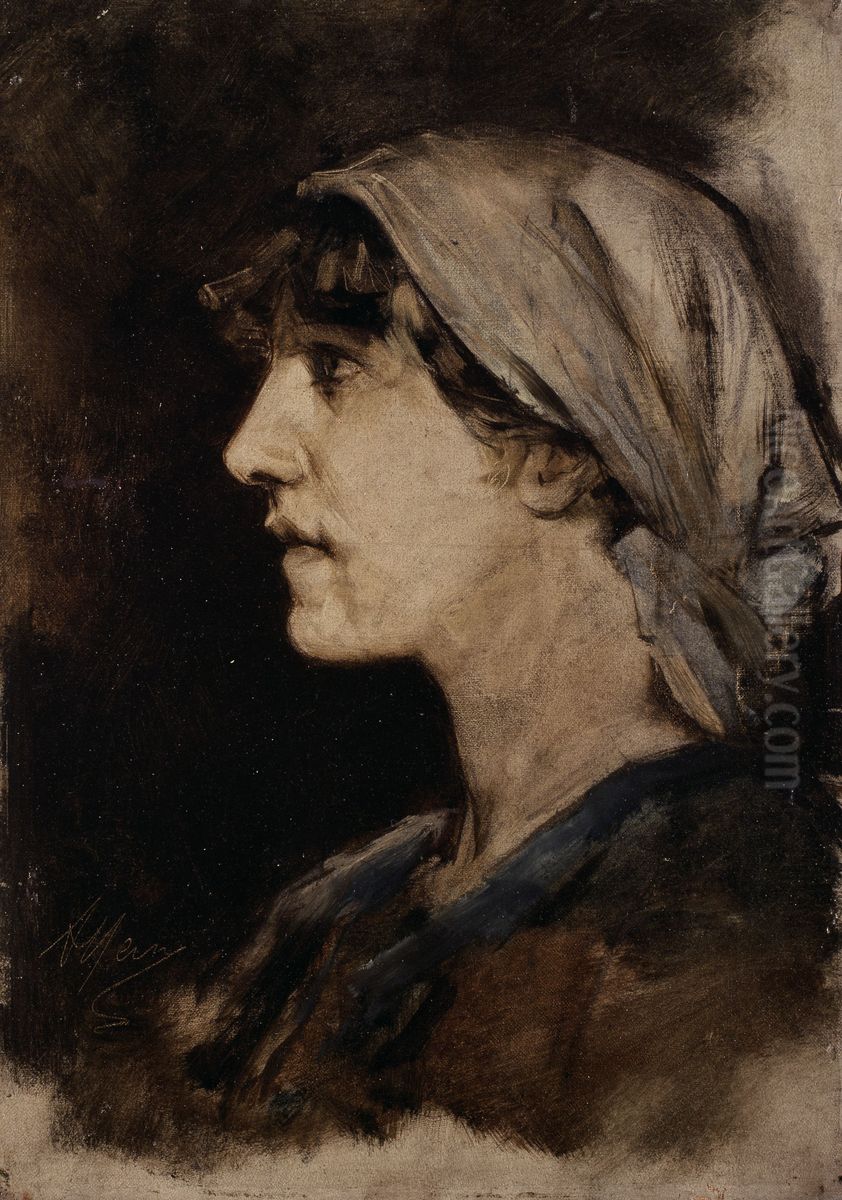 Young Woman in Profile (study) Oil Painting by Armand Heins