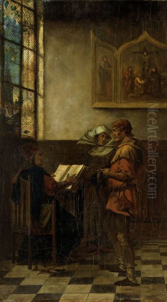 Marriage Vows Oil Painting by Jan August Hendrik Leys