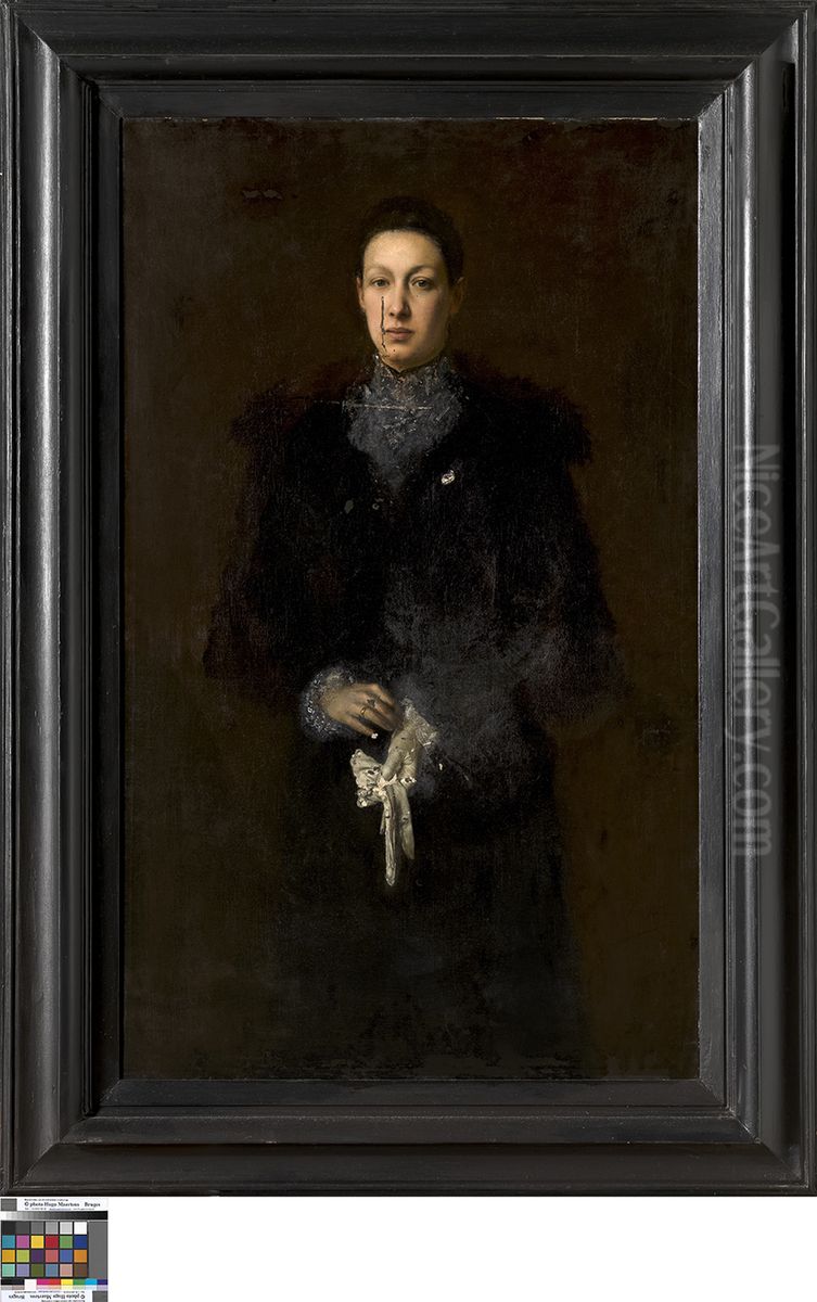 Portret van Honorine Van Hove-Velle Oil Painting by Edmond Van Hove