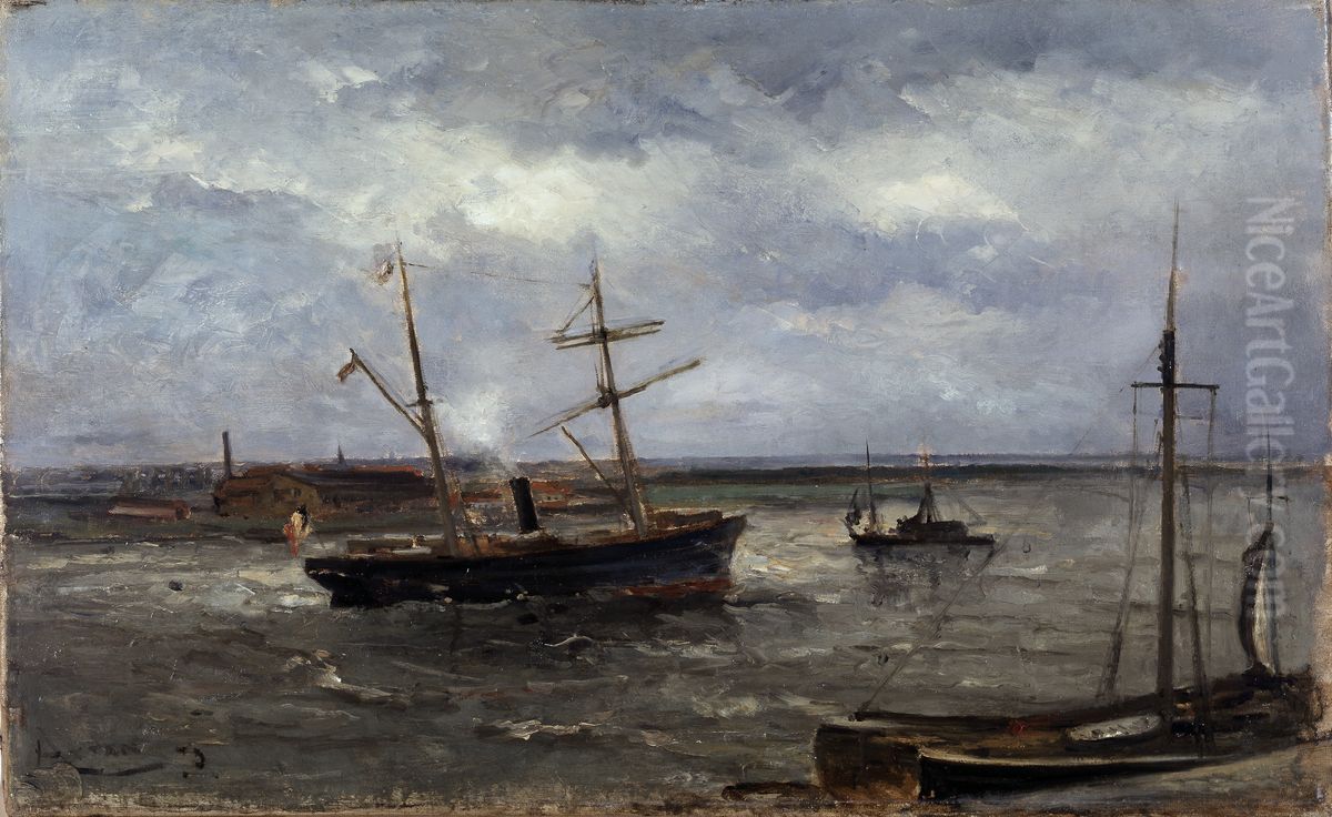 Quay in Antwerp Oil Painting by Louis Artan