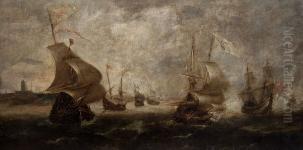 Naval Battle Oil Painting by Andries Van Eertvelt