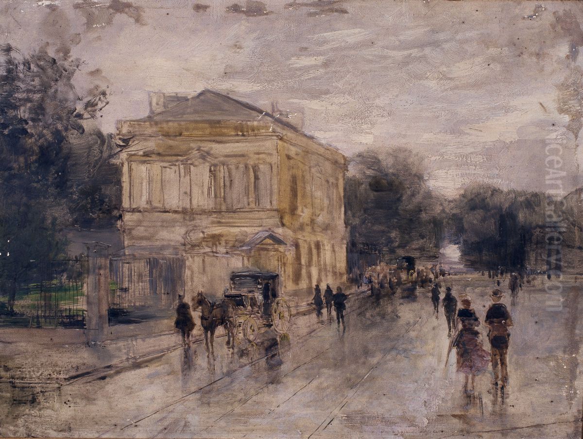 Brussels in the Rain Oil Painting by Gustave Den Duyts Brussels in the Rain Oil Painting by Gustave Den Duyts