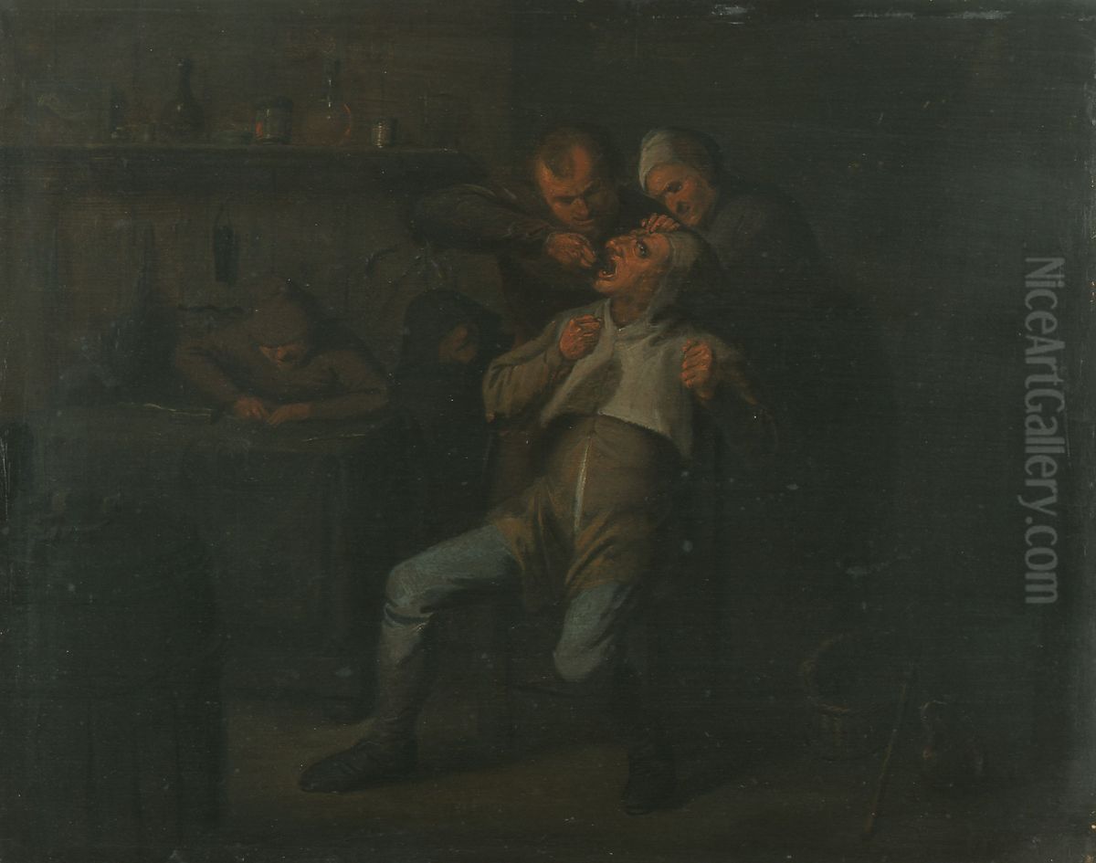 At the Tooth Puller's Oil Painting by Adriaen Brouwer
