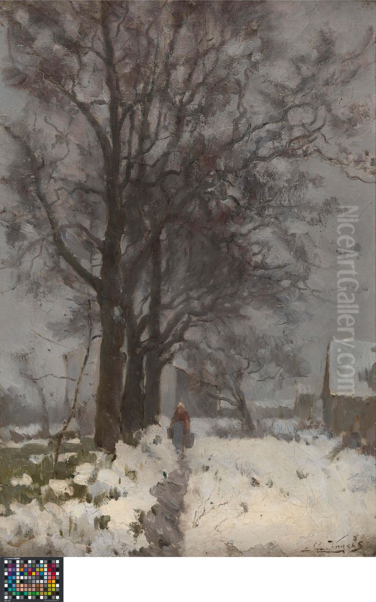 Snow-Covered Landscape Oil Painting by Guillaume Vogels