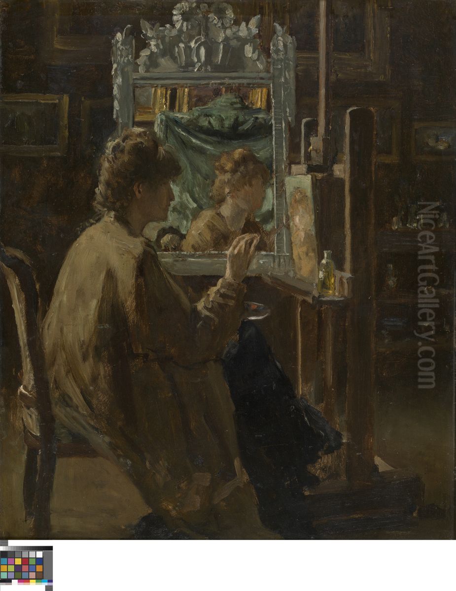 Artist in her Studio Oil Painting by Alfred Stevens