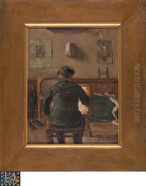 The Artist in his Studio Oil Painting by David Oyens