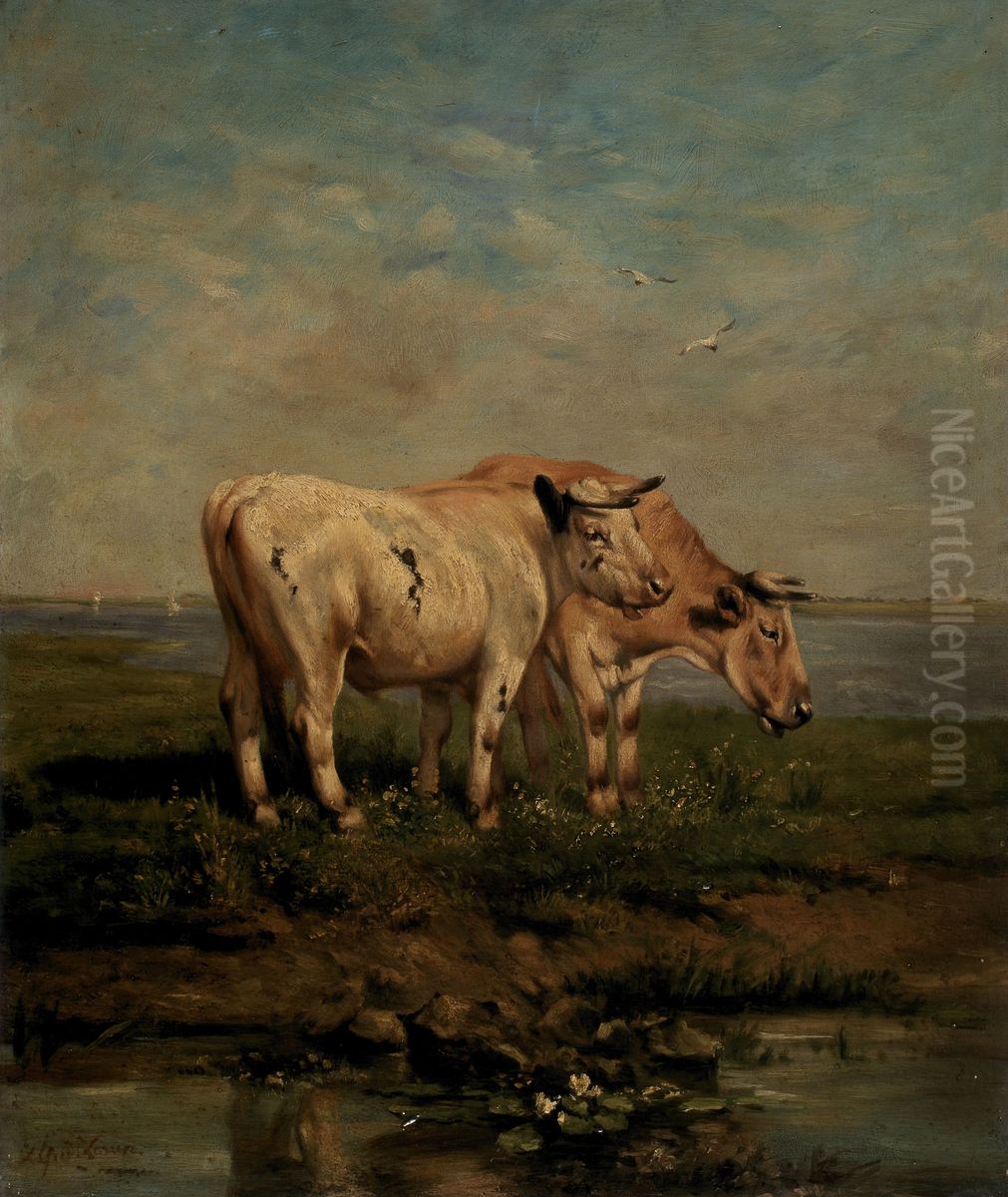 Cattle by a Brook Oil Painting by Alfred Verwee