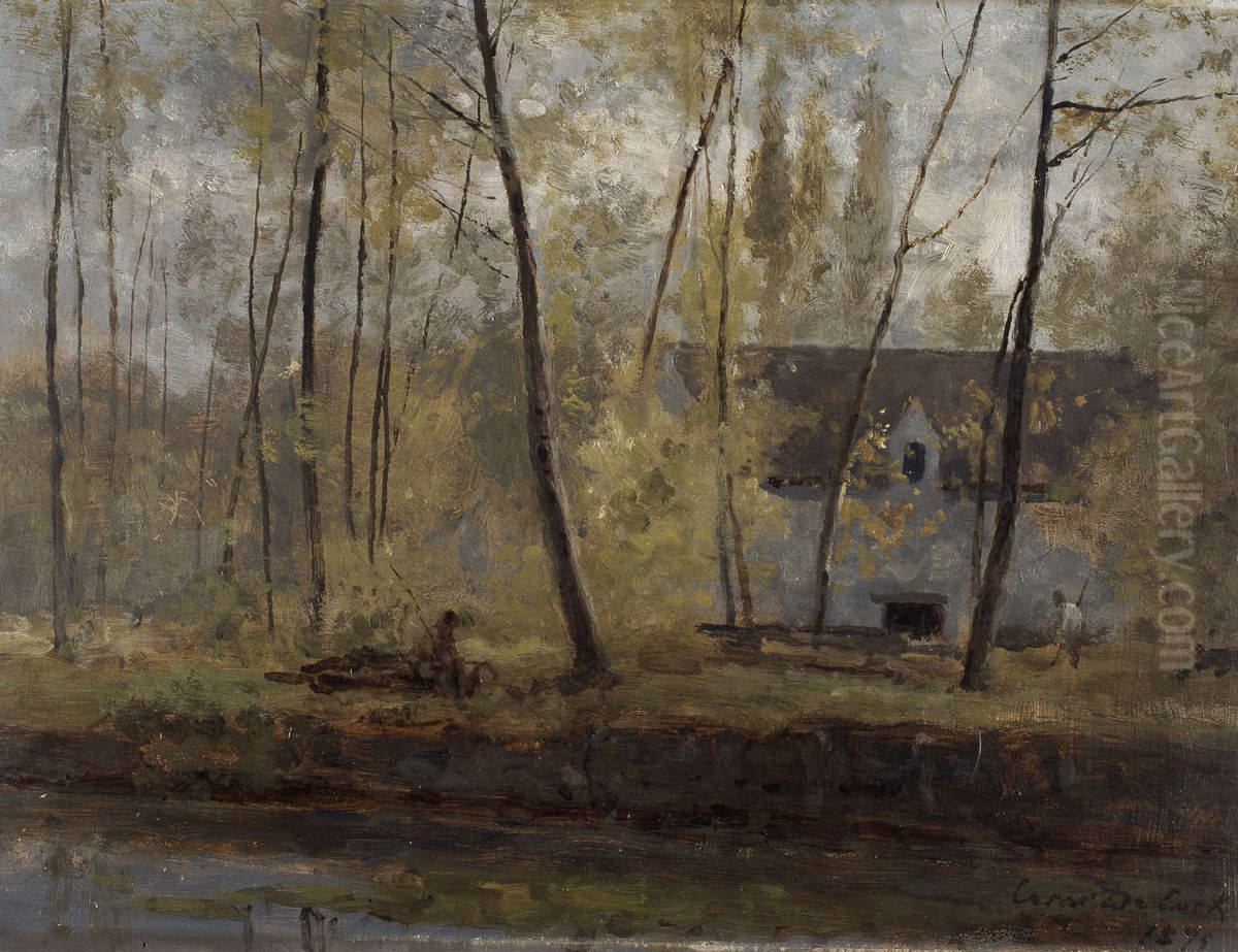 Farmhouse by the Water Oil Painting by Cesar De Cock