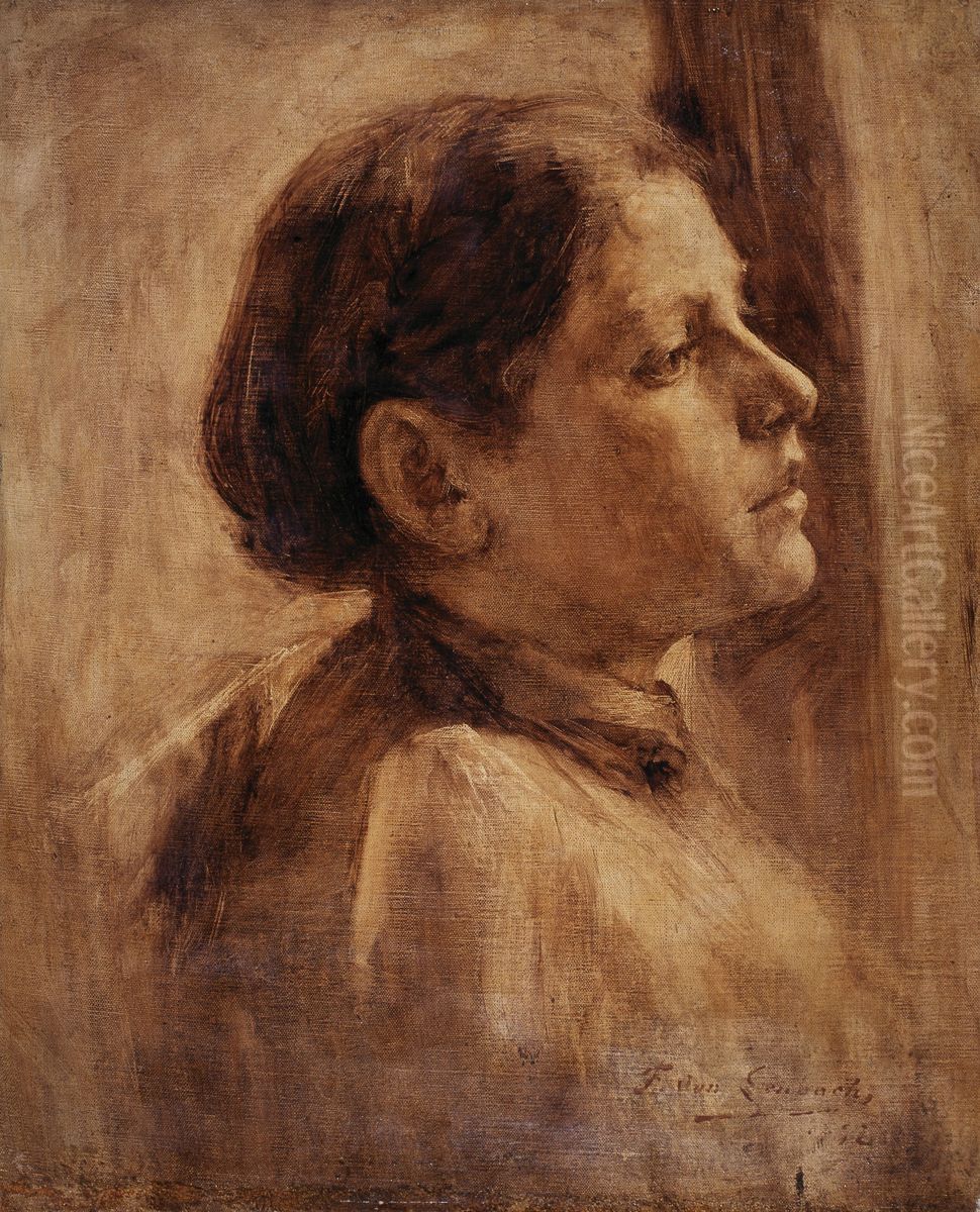 Portrait of a Young Woman (study) Oil Painting by Lenbach Franz Von