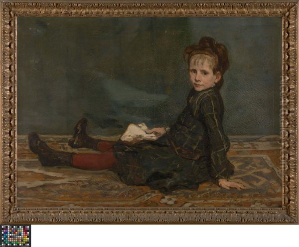 Meisje zittend op een tapijt Oil Painting by Alfred Cluysenaar