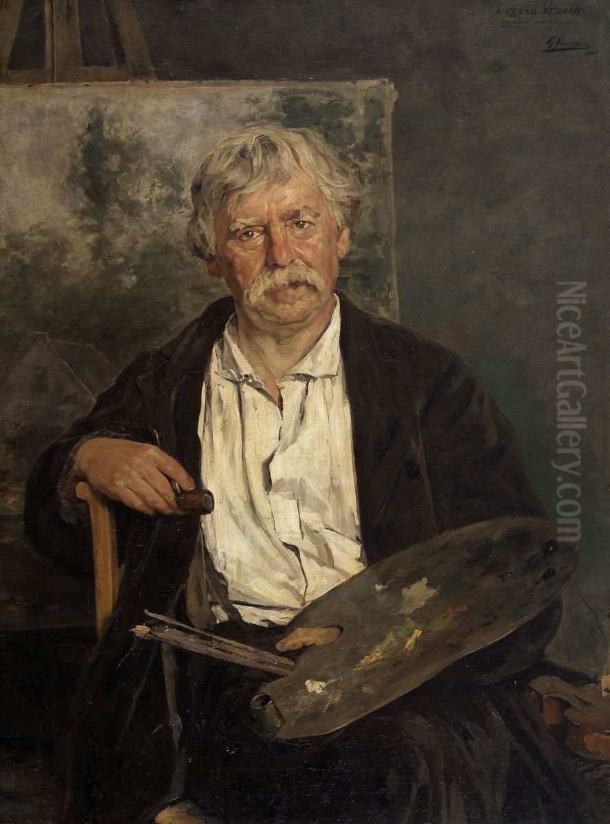 Portrait of the Artist Cesar De Cock Oil Painting by Gustaaf Vanaise
