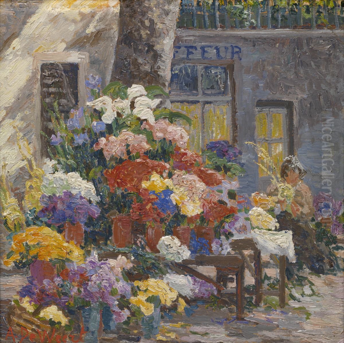 Bloemenmarkt in Menton (Cote d'Azur) Oil Painting by Anna de Weert