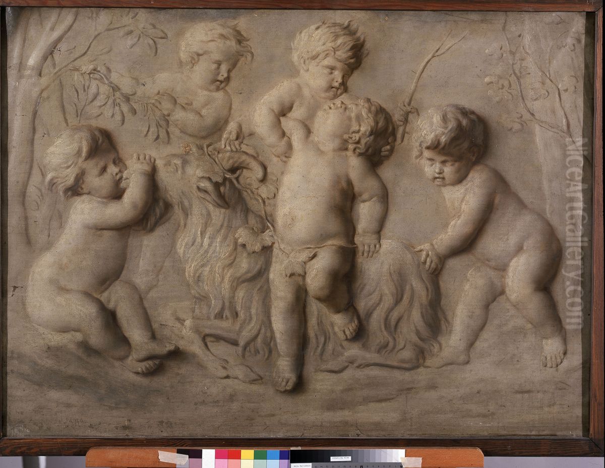 Putti Playing Oil Painting by Petrus Norbertus Van Reysschoot
