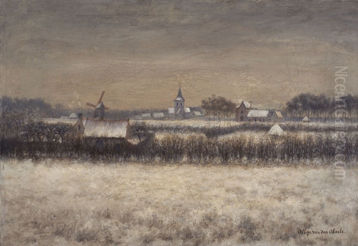 Snow-covered Sint-Martens-Latem Oil Painting by Albijn Van Den Abeele