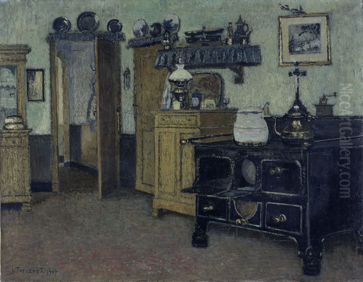 Kitchen Interior Oil Painting by Louis Thevenet