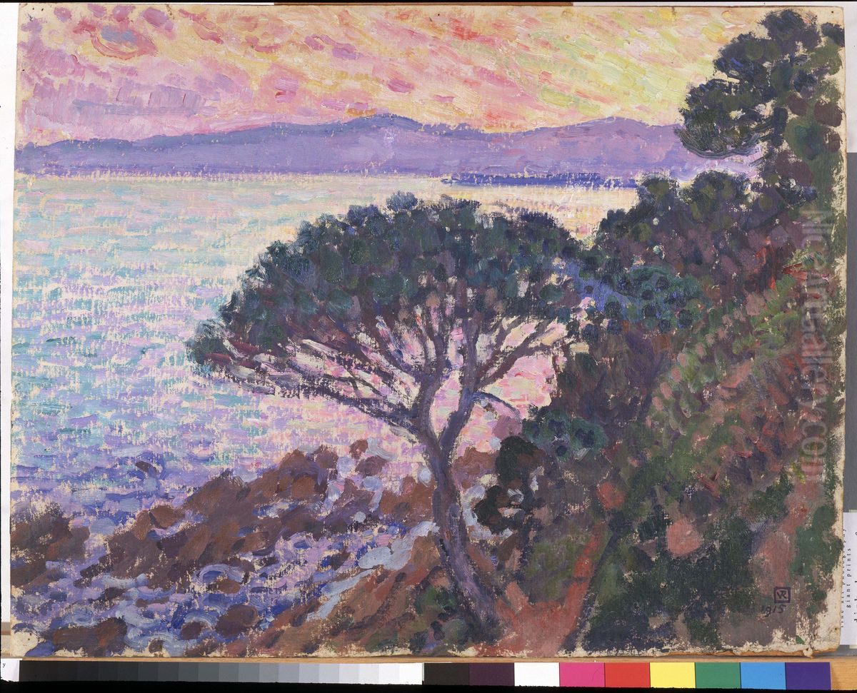 Pine-Tree near the Mediterranean Sea at Sunset Oil Painting by Theo van Rysselberghe