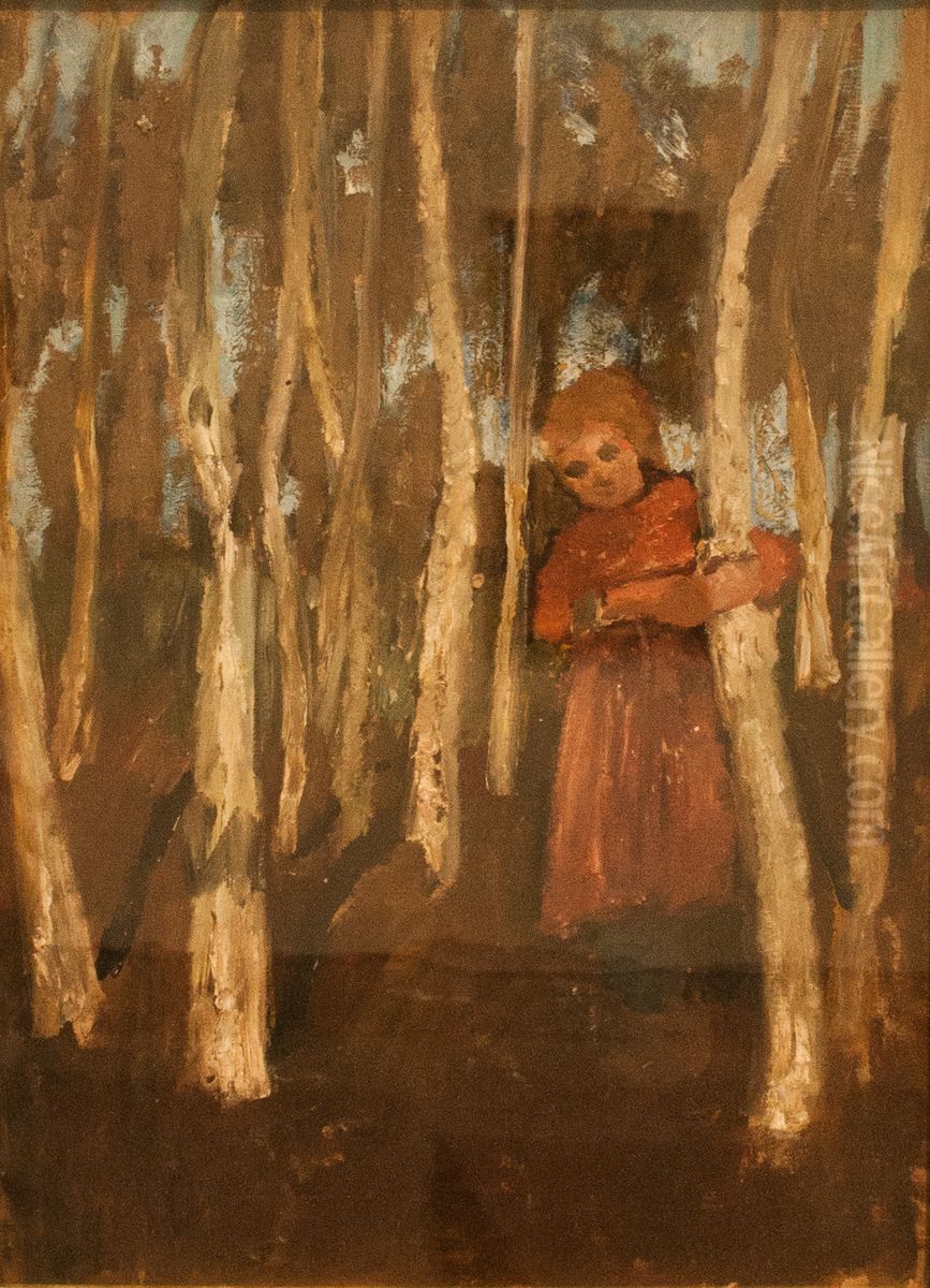 Girl in a Birch Forest Oil Painting by Paula Modersohn-Becker