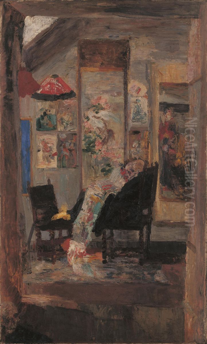 Squelette regardant chinoiseries Oil Painting by James Ensor